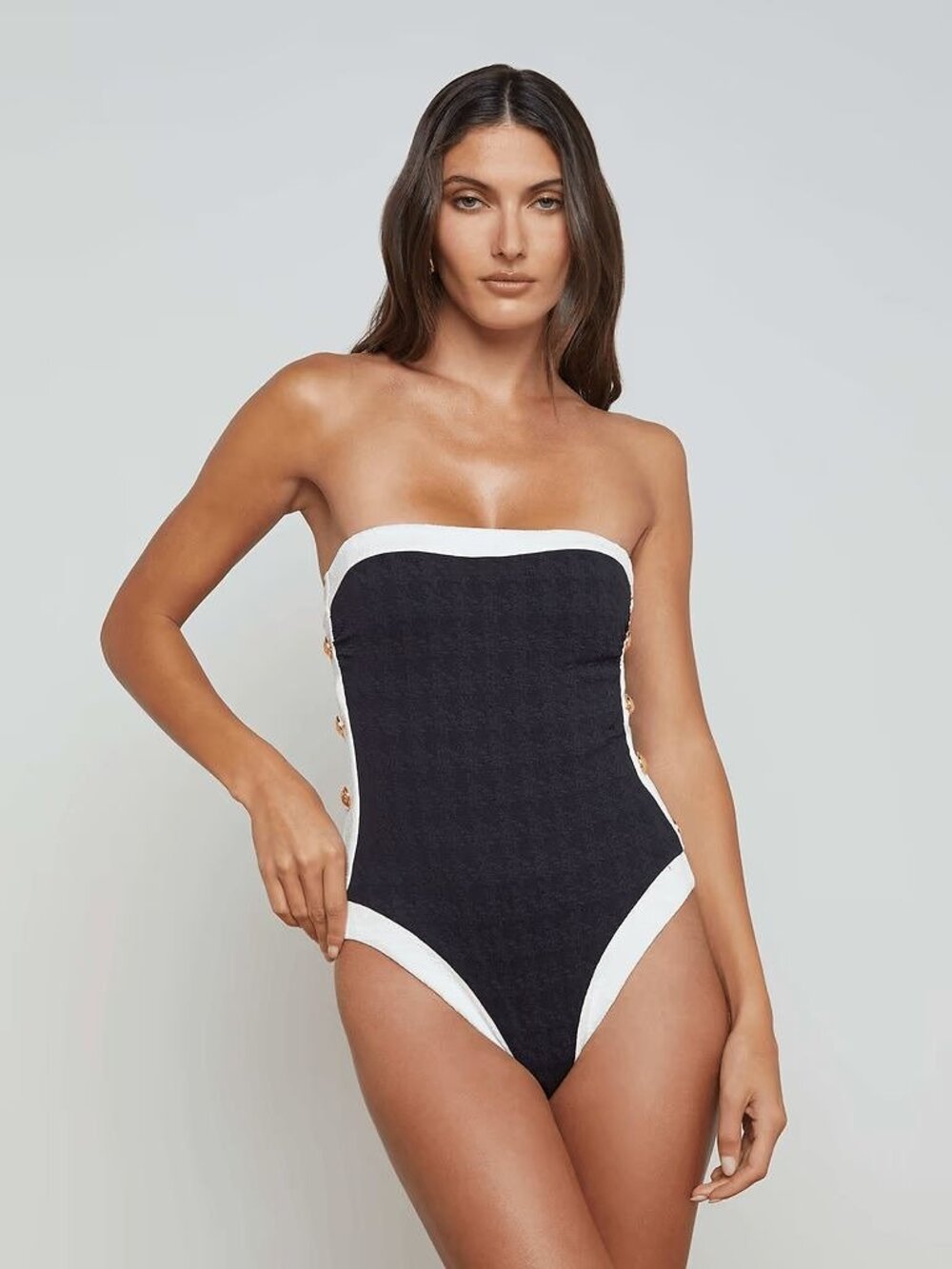 NWT L'Agence Tory Bandeau One-Piece Swimsuit Black/White Size XL; M; S - Picture 2 of 13